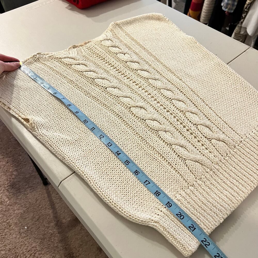 Vintage 90s Cream Cable Knit Sleeveless Chunky Pullover Sweater Size Medium - Picture 5 of 9